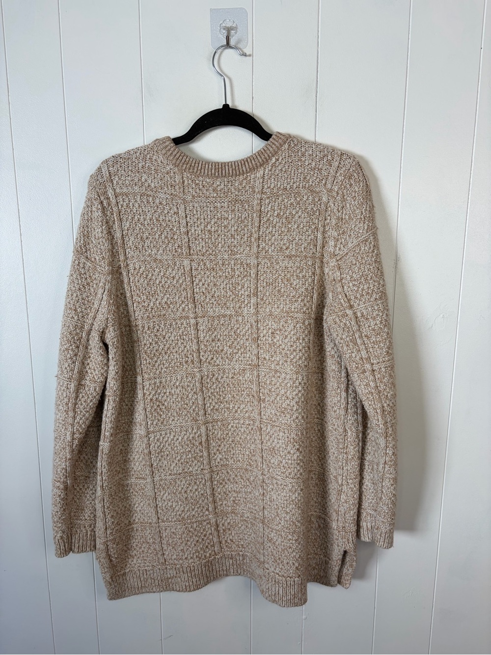 Lands End Brown Tan Cable Knit Fisherman Crewneck Pullover Tunic Sweater Size XL - Picture 4 of 9